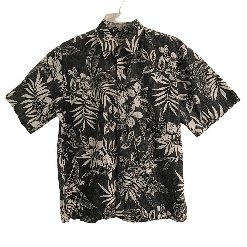 Vintage Cooke Street‎ button up black & creamHawaiian print shirt M